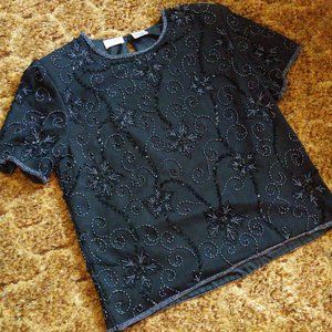 Vintage Braemar Jeremy Scott Black Beaded + Sequined Blouse
